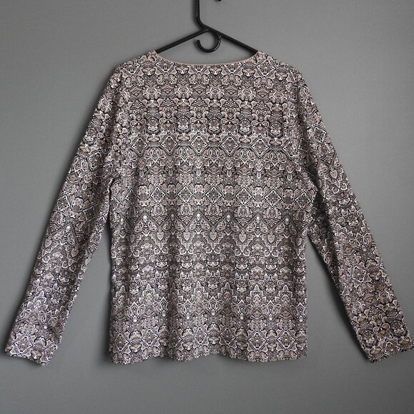 Kim Rogers Women's Crew Neck Long Sleeve Top Black Tan Abstract - Size L… - Picture 7 of 8